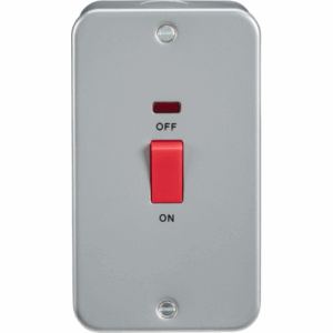 Knightsbridge Silver/Grey Metal Clad 45A DP Switch with Neon Large Plate
