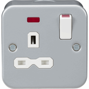 Knightsbridge Silver/Grey Metal Clad 13A 1G DP switched socket with neon