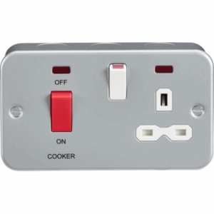 Knightsbridge Silver/Grey Metal Clad 2G 45A DP Cooker Switch and 13A Switched Socket with Neons