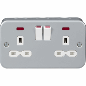 Knightsbridge Silver/Grey Metal Clad 13A 2G DP switched socket with neon