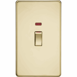 Knightsbridge Screwless Polished Brass 45A DP Switch with Neon (2G size)