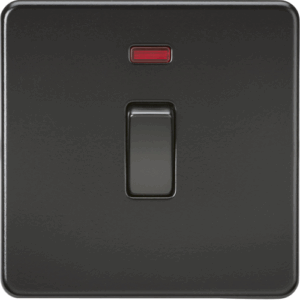 Knightsbridge Screwless Matt Black 20A 1G DP Switch with Neon