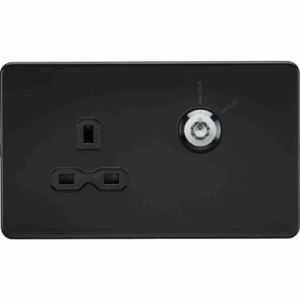 Knightsbridge Matt Black 13A DP Key Lockable Socket (2G Plate) with Insert