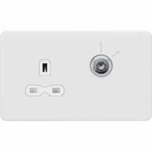 Knightsbridge Matt White 13A DP Key Lockable Socket (2G Plate) with Insert