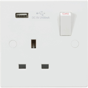 Knightsbridge White 13A 1G SP Switched Socket with USB -A (5V DC 2.1A)