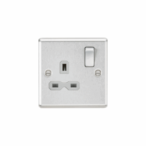 Knightsbridge Raised Edge Brushed Chrome 13A 1G DP Switched Socket Grey Insert
