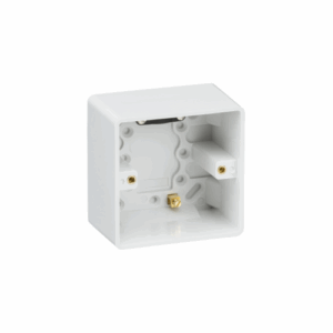 Knightsbridge White Single 47mm Pattress Box with Earth Terminal and Cable Strain Relief
