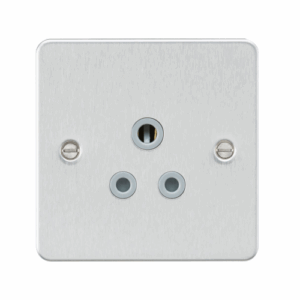 Knightsbridge Flat Plate Brushed Chrome 5A Unswitched Socket Grey Insert
