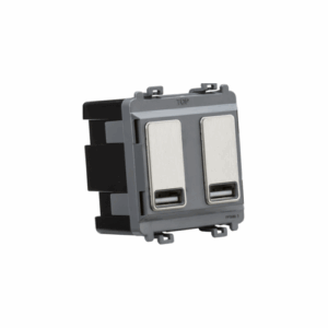 Knightsbridge Brushed Chrome Dual USB charger module (2 x grid positions) 5V 2.4A (shared)