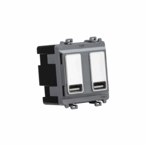 Knightsbridge Polished Chrome Dual USB charger module (2 x grid positions) 5V 2.4A (shared)