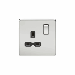Knightsbridge Screwless Polished Chrome 13A 1G DP Switched Socket Black Insert