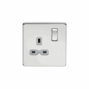 Knightsbridge Screwless Polished Chrome 13A 1G DP Switched Socket Grey Insert