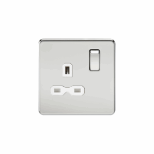 Knightsbridge Screwless Polished Chrome 13A 1G DP Switched Socket White Insert
