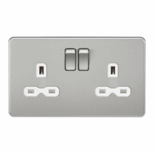 Knightsbridge Screwless Brushed Chrome 13A 2G DP Switched Socket with Twin Earths White Insert