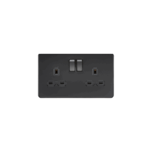 Knightsbridge Matt Black 13A 2G DP Switched Socket with Twin Earths with insert