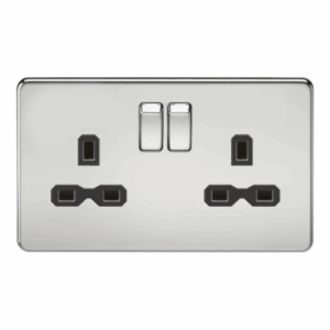 Knightsbridge Screwless Polished Chrome 13A 2G DP Switched Socket with Twin Earths Black Insert