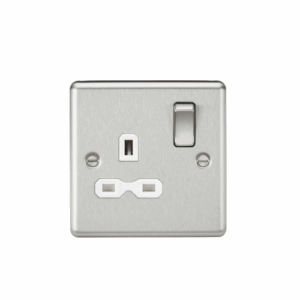 Knightsbridge Brushed Chrome 13A 1G DP Switched Socket White Insert