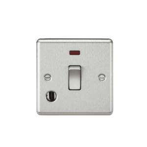 Knightsbridge Raised Edge Brushed Chrome 20A 1G DP Switch with Neon & Flex Outlet