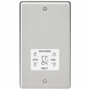 Knightsbridge Brushed Chrome 115/230V Dual Voltage Shaver Socket White Insert