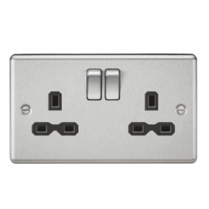 Knightsbridge Raised Edge Brushed Chrome 13A 2G DP Switched Socket with Twin Earths with Insert