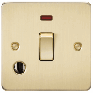 Knightsbridge Brushed Brass 20A 1G DP Switch with Neon & Flex Outlet