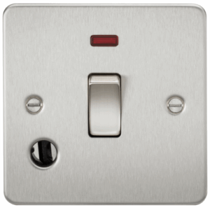 Knightsbridge Flat Plate Brushed Chrome 20A 1G DP Switch with Neon & Flex Outlet