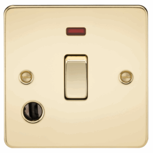 Knightsbridge Polished Brass 20A 1G DP Switch with Neon & Flex Outlet