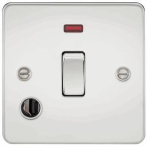 Knightsbridge Flat Plate Polished Chrome 20A 1G DP Switch with Neon & Flex Outlet