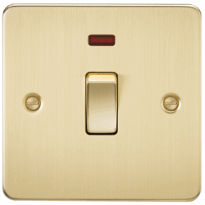Knightsbridge Brushed Brass 20A 1G DP Switch with Neon