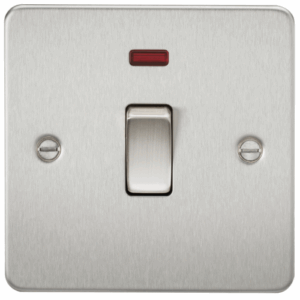 Knightsbridge Flat Plate Brushed Chrome 20A 1G DP Switch with Neon
