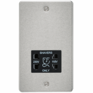 Knightsbridge Flat Plate Brushed Chrome 115/230V Dual Voltage Shaver Socket Black Insert