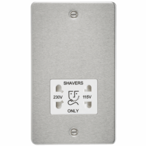 Knightsbridge Flat Plate Brushed Chrome 115/230V Dual Voltage Shaver Socket White Insert