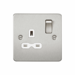 Knightsbridge Flat Plate Brushed Chrome 13A 1G DP Switched Socket White Insert