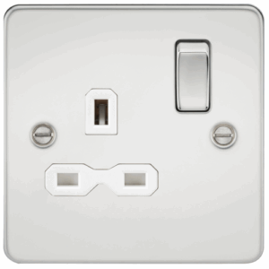 Knightsbridge Flat Plate Polished Chrome 13A 1G DP Switched Socket White Insert