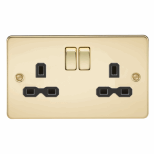 Knightsbridge Polished Brass 13A 2G DP Switched Socket with Twin Earths with Insert