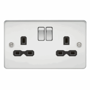 Knightsbridge Flat Plate Polished Chrome 13A 2G DP Switched Socket with Twin Earths with Insert