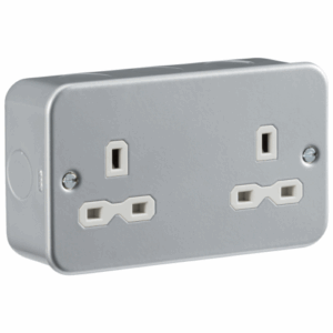 Knightsbridge Silver/Grey Metal Clad 13A 2G Unswitched Socket