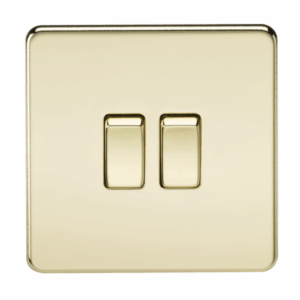 Knightsbridge Screwless Polished Brass 10AX 2G 2-way Switch
