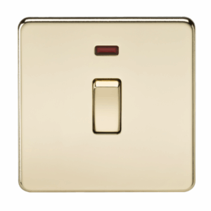 Knightsbridge Screwless Polished Brass 20A 1G DP Switch with Neon