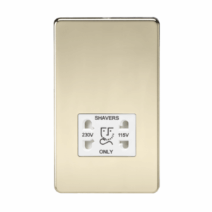Knightsbridge Screwless Polished Brass 115V/230V Dual Voltage Shaver Socket White Insert
