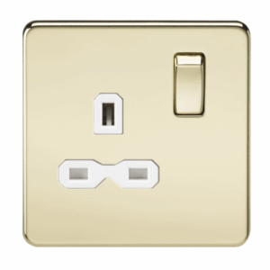 Knightsbridge Screwless Polished Brass 13A 1G DP Switched Socket White Insert