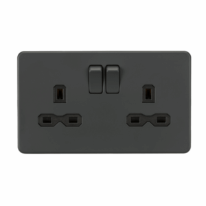 Knightsbridge Anthracite 13A 2G DP Switched Socket with Twin Earths with insert