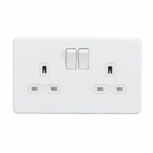 Knightsbridge Matt White 13A 2G DP Switched Socket with Twin Earths with Insert