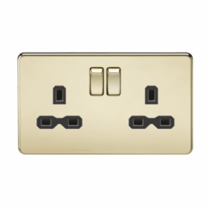 Knightsbridge Screwless Polished Brass 13A 2G DP Switched Socket with Twin Earths Black Insert