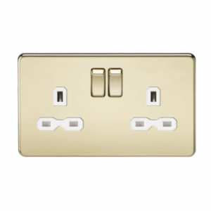 Knightsbridge Screwless Polished Brass 13A 2G DP Switched Socket with Twin Earths White Insert