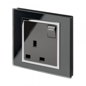 Retrotouch Crystal CT 13A Single Plug Socket with Switch Black