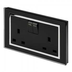 Retrotouch Crystal CT 13A DP Double Plug Socket with Switch Black