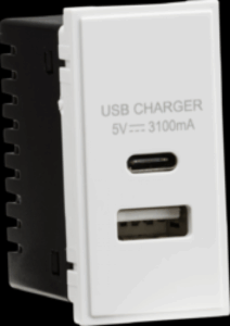 Knightsbridge Dual USB A+C Charger Module (5V DC3.1A Max. 15.5W) 25x50mm - White