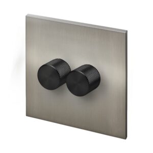 Retrotouch Aura Double Dimmer Switch - Brushed Nickel With Black Knobs