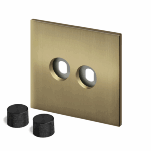 Retrotouch Aura Dimmer Plate 2G?with Black Knobs - Brushed Brass
